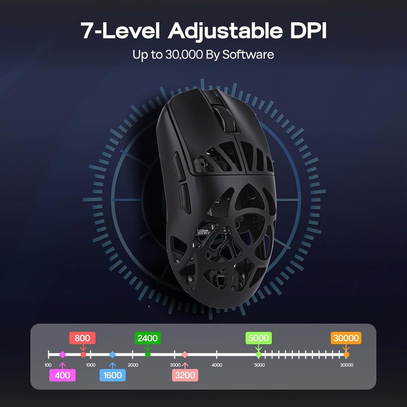 EPOMAKER Carbon X Wireless Gaming Mouse, 400 to 30,000 DPI Adjustable, PAW3950 Sensor, 50g Lightweight, Carbon Fiber Shell, 2.4G/BT/USB-C Rechargeable Wireless Mouse for PC/Mac/Linux (Black) - Image 5